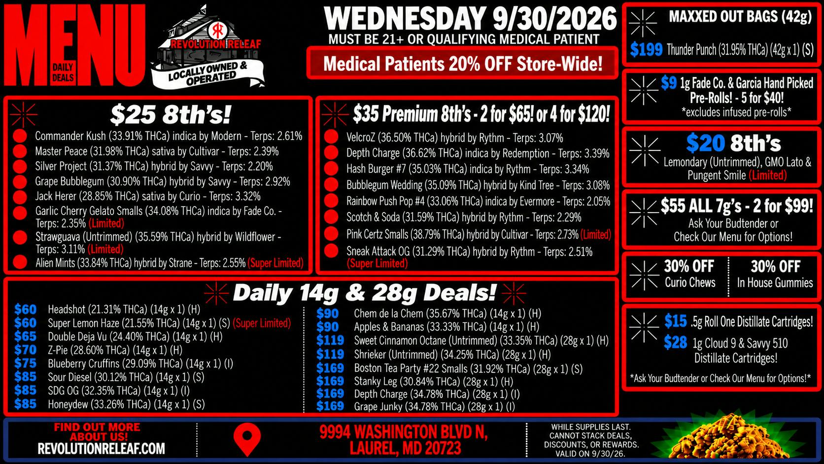 Revolution Releaf - Laurel $25 8ths, $35 Premium 8ths, $55 7gs & More!