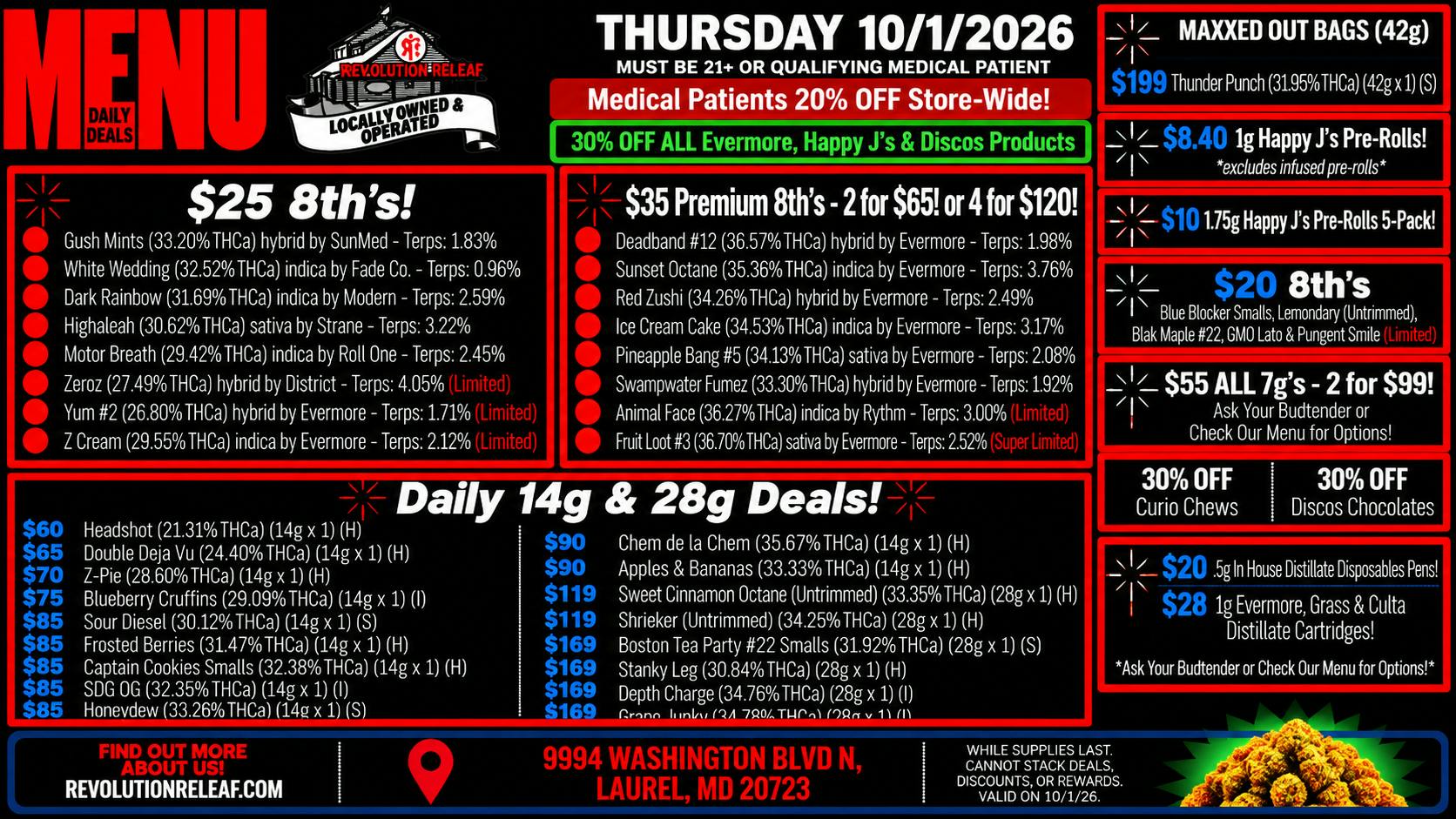 Revolution Releaf - Laurel $25 8ths, $35 Premium 8ths, $55 7gs & More!