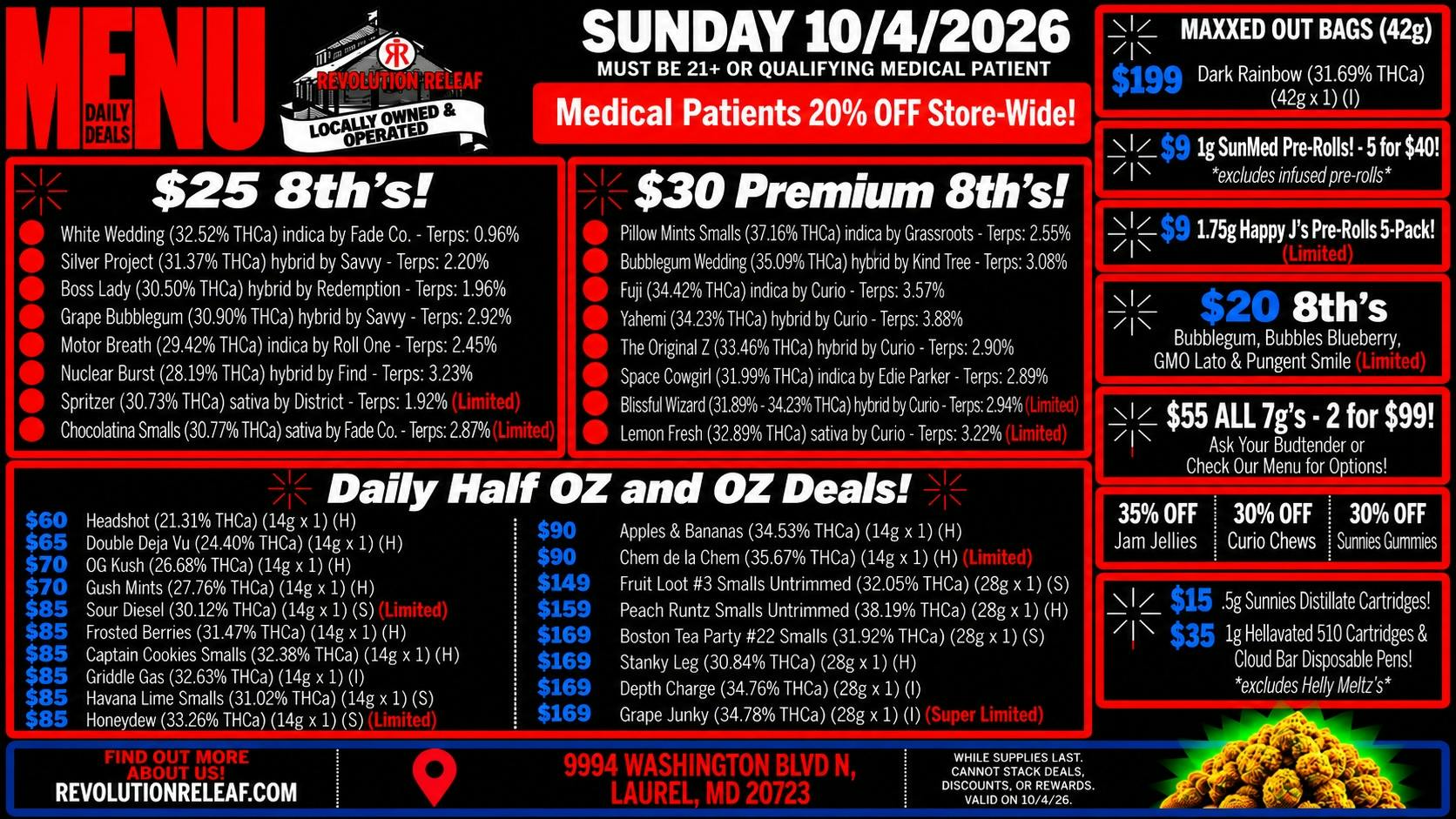 Revolution Releaf - Laurel $25 8ths, $30 Premium 8ths, $55 7gs & More!