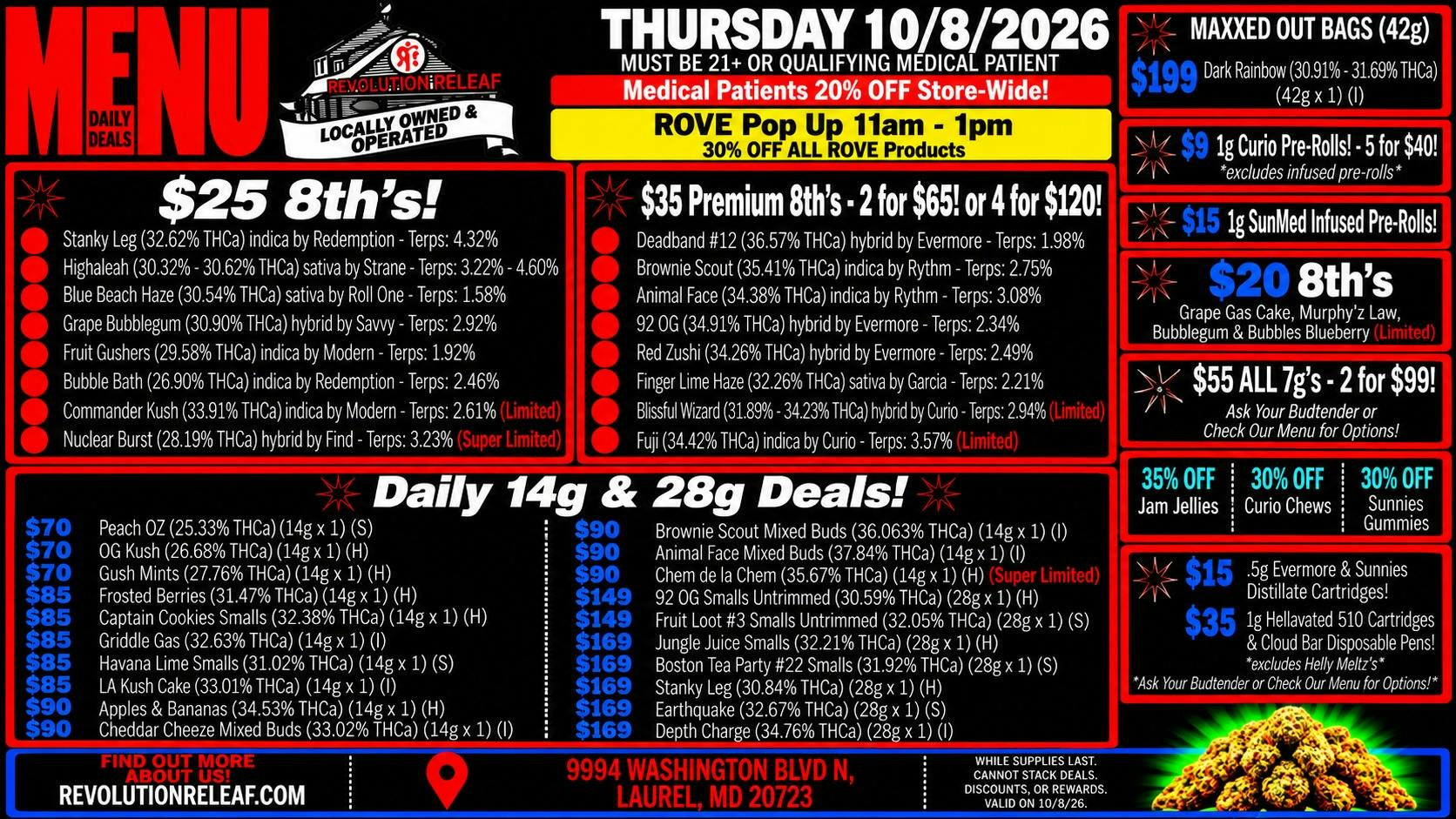 Revolution Releaf - Laurel $25 8ths, $35 Premium 8ths, $55 7gs & More!
