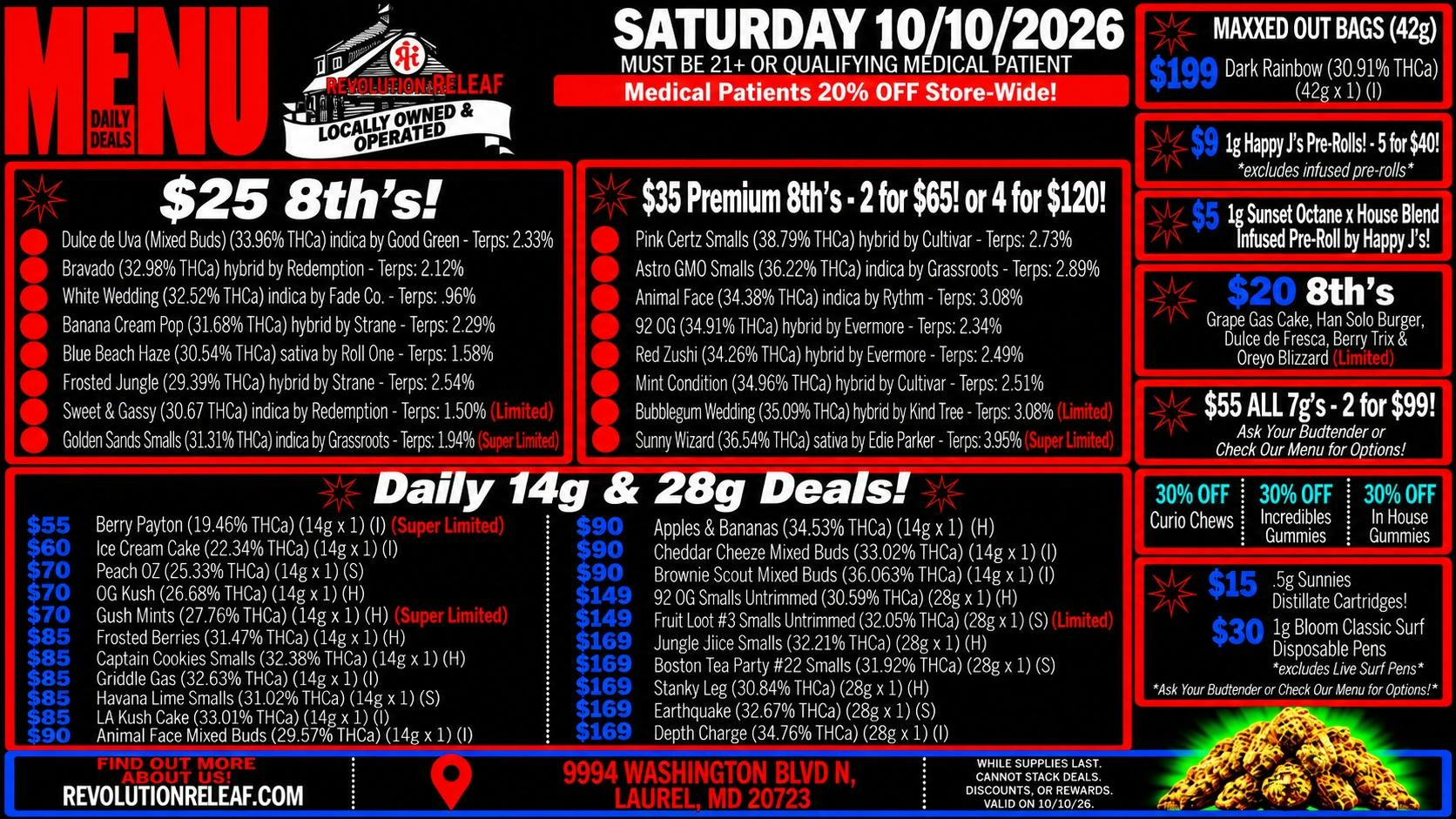 Revolution Releaf - Laurel $25 8ths, $35 Premium 8ths, $55 7gs & More!