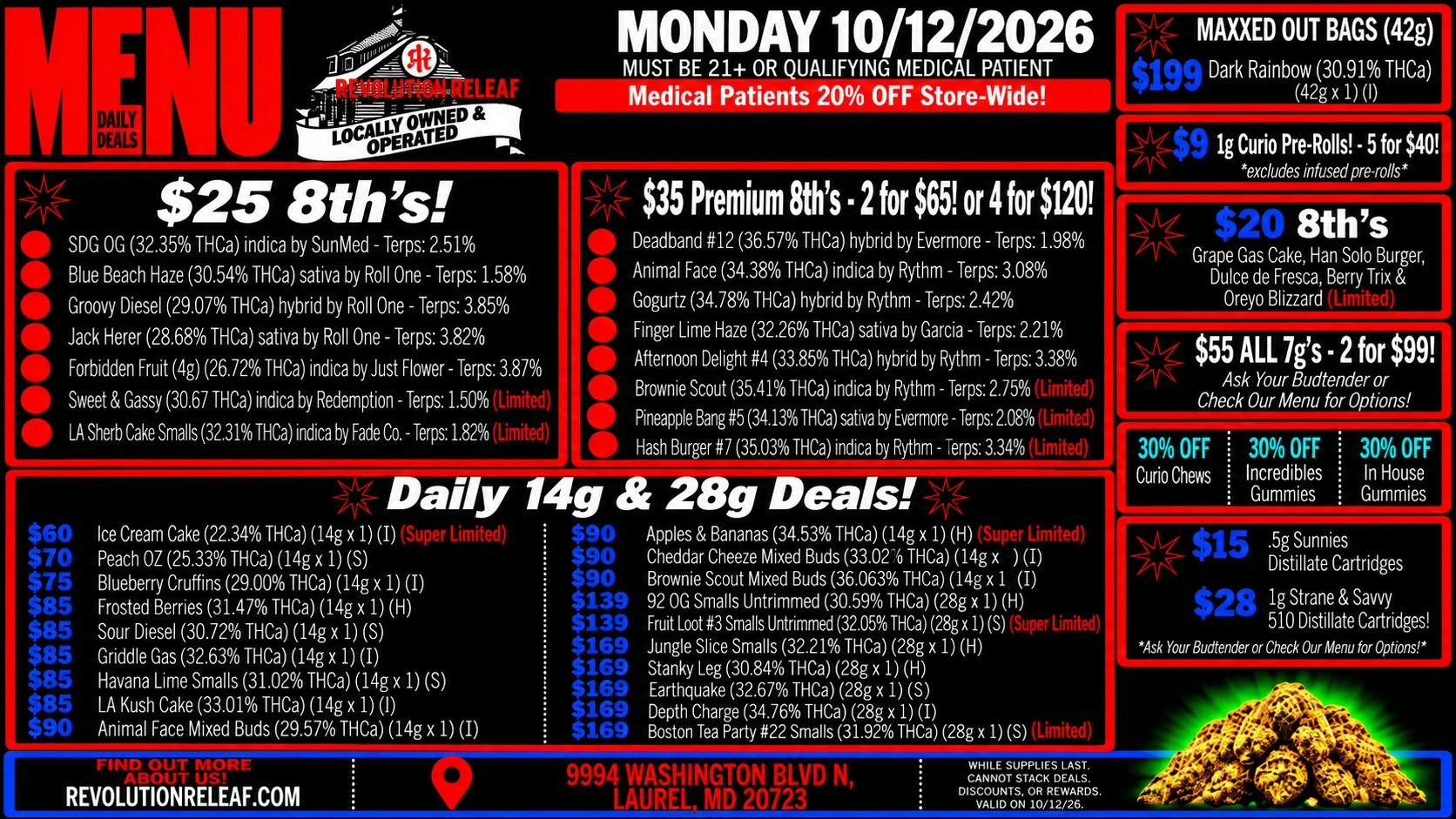 Revolution Releaf - Laurel $25 8ths, $35 Premium 8ths, $55 7gs & More!