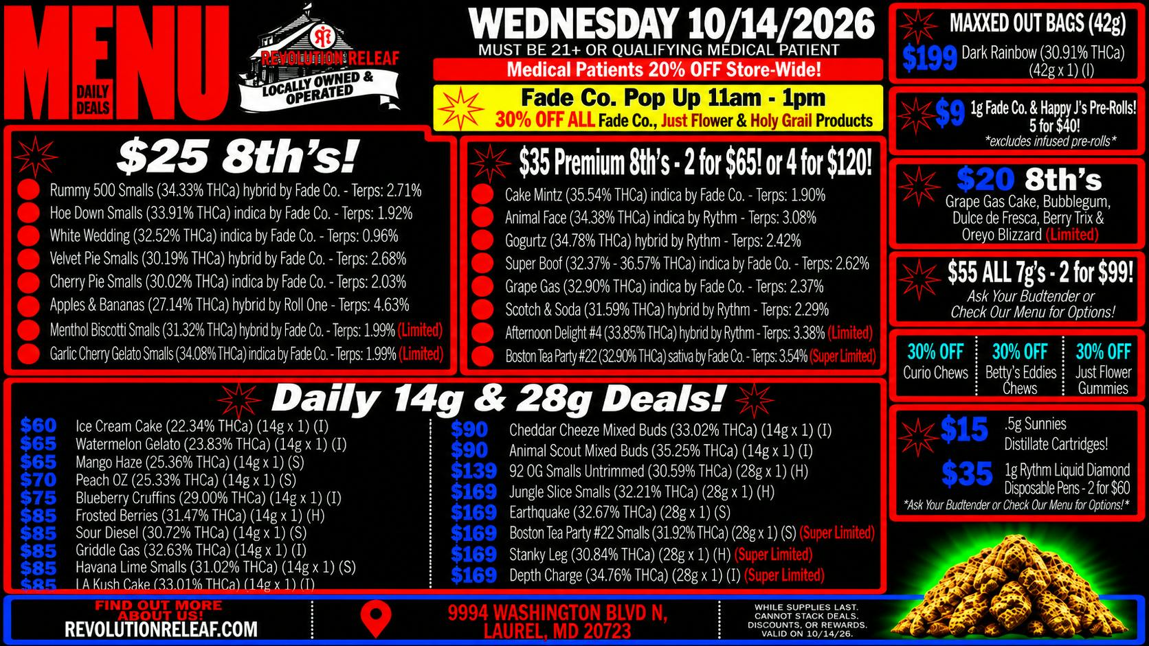 Revolution Releaf - Laurel $25 8ths, $35 Premium 8ths, $55 7gs & More!