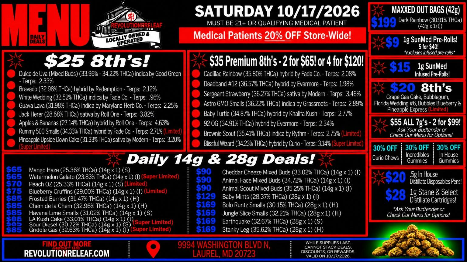 Revolution Releaf - Laurel $25 8ths, $35 Premium 8ths, $55 7gs & More!