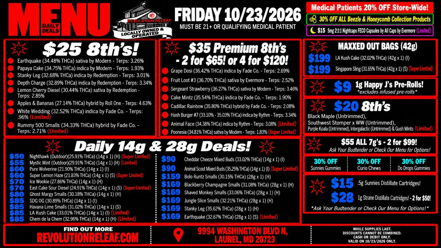 Revolution Releaf - Laurel $25 8ths, $35 Premium 8ths, $55 7gs & More!
