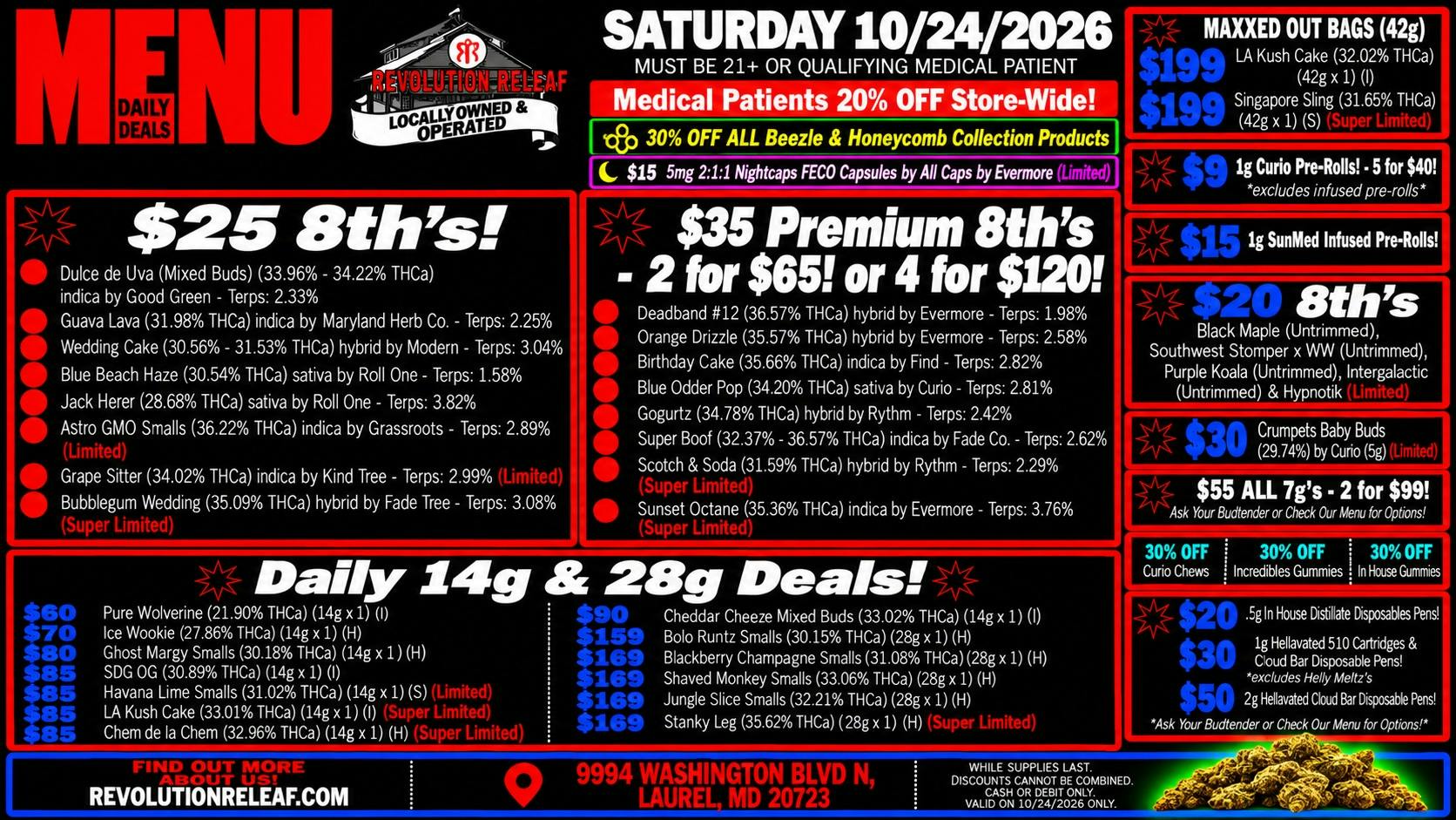 Revolution Releaf - Laurel $25 8ths, $35 Premium 8ths, $55 7gs & More!