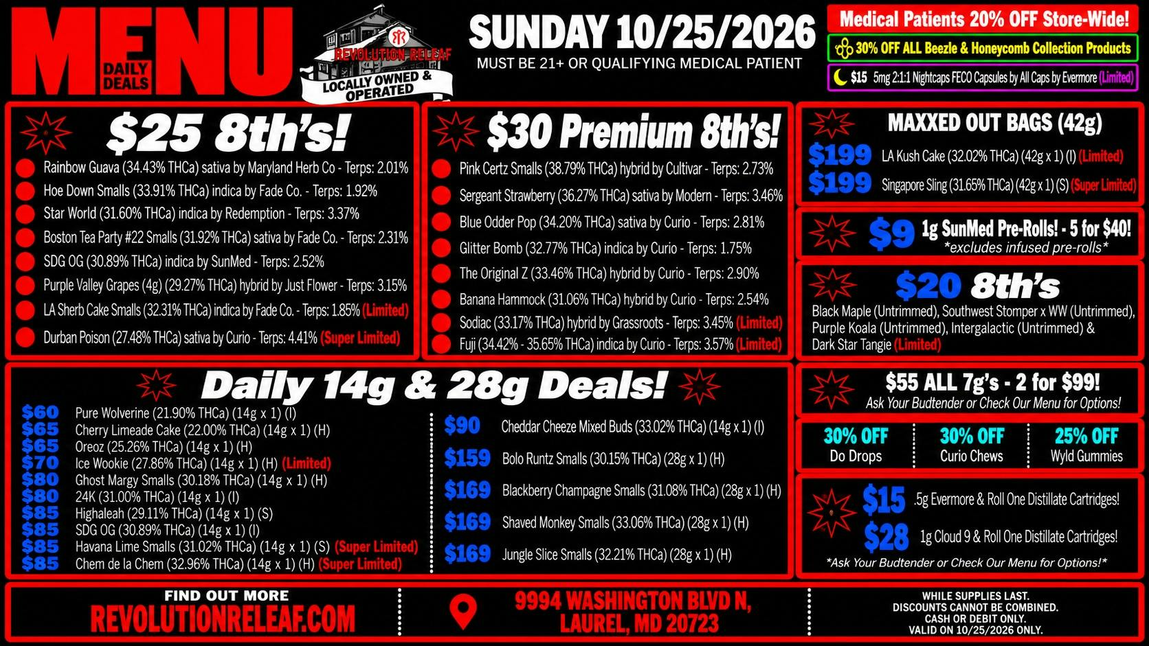 Revolution Releaf - Laurel $25 8ths, $30 Premium 8ths, $55 7gs & More!