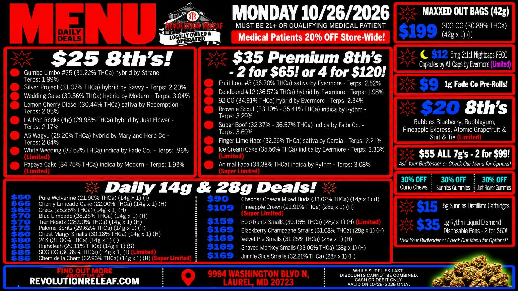 Revolution Releaf - Laurel $25 8ths, $35 Premium 8ths, $55 7gs & More!