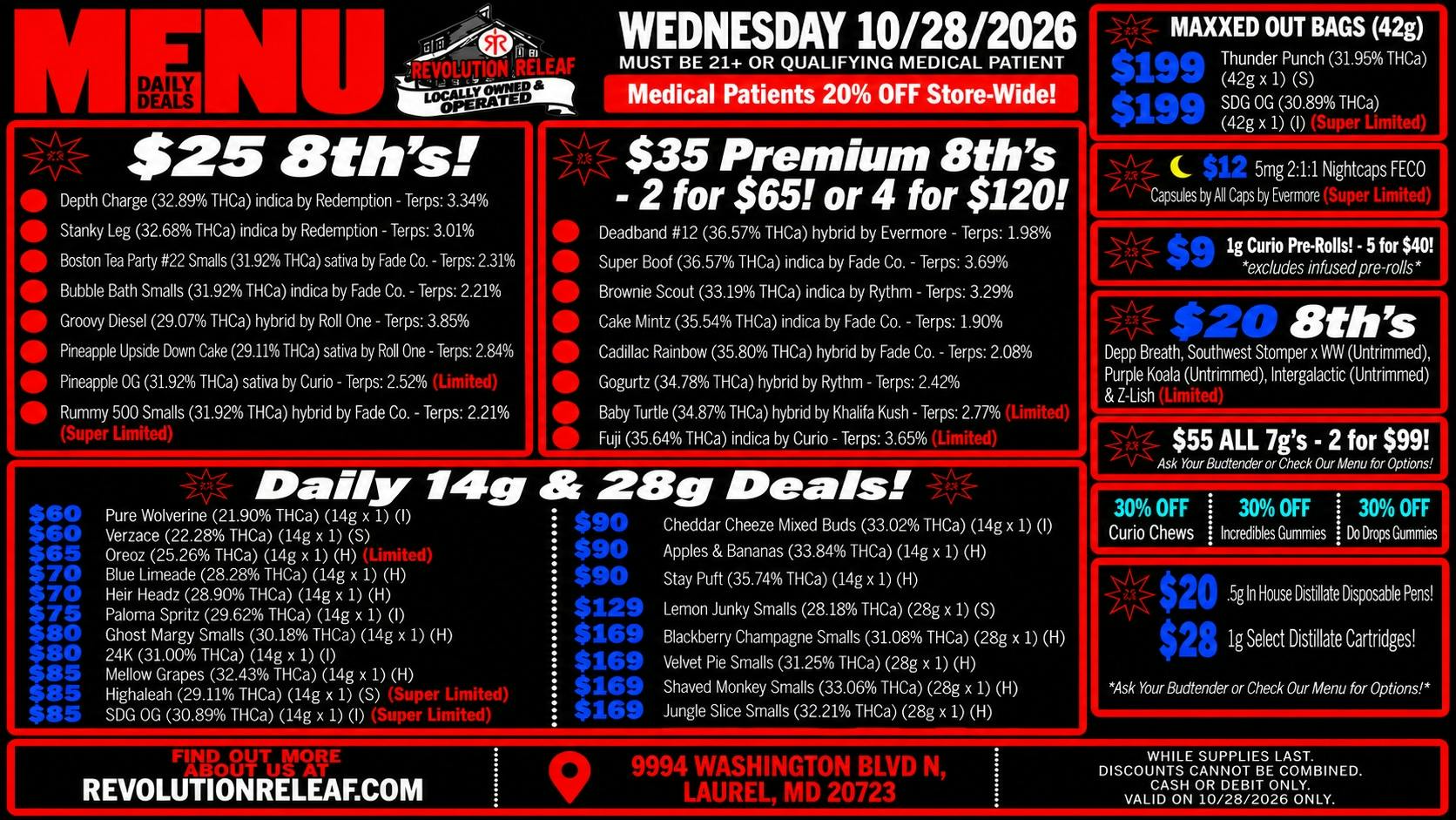 Revolution Releaf - Laurel $25 8ths, $35 Premium 8ths, $55 7gs & More!