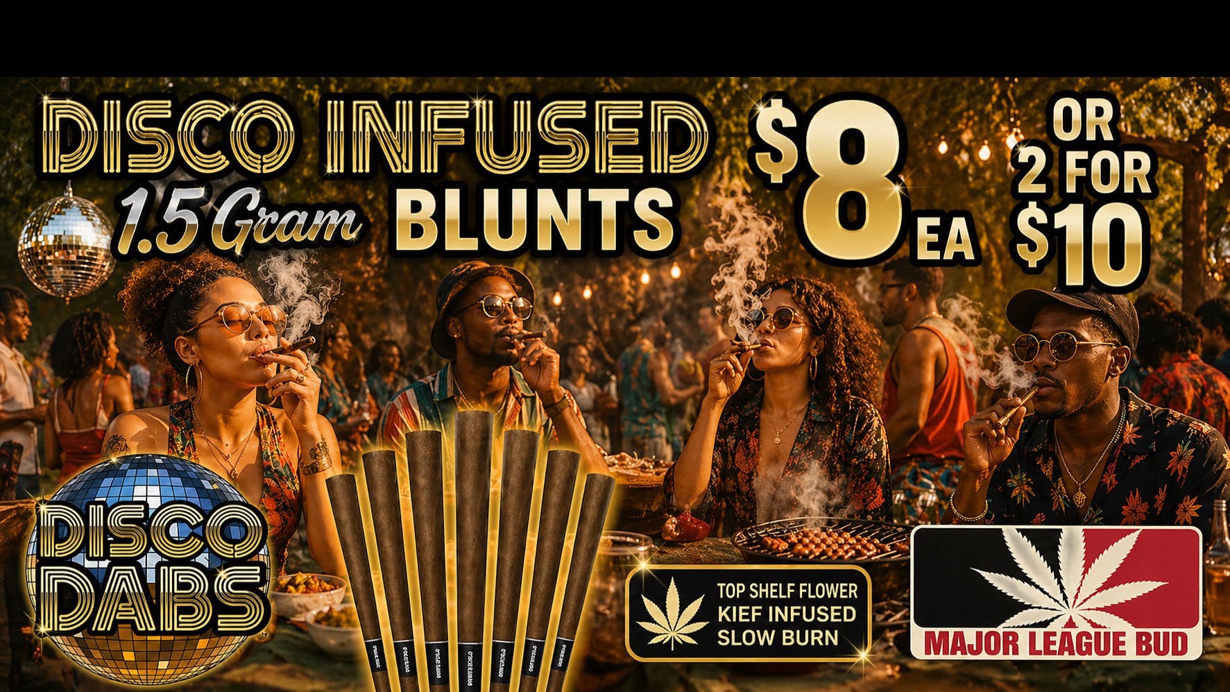 Major League Bud 1.5 Gram Infused Disco Blunts. $8ea or 2 for $10