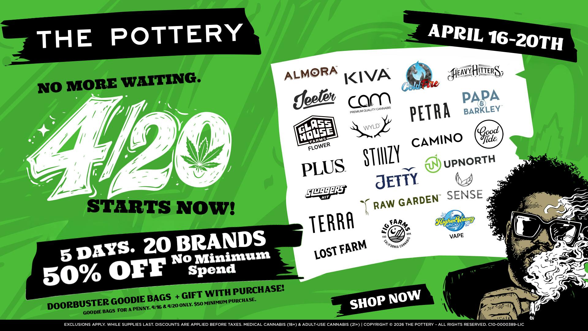 The Pottery Weed Dispensary Los Angeles 🔥😎50% OFF SELECT BRANDS🌿4/20 WEEDKEND SALE😎🔥