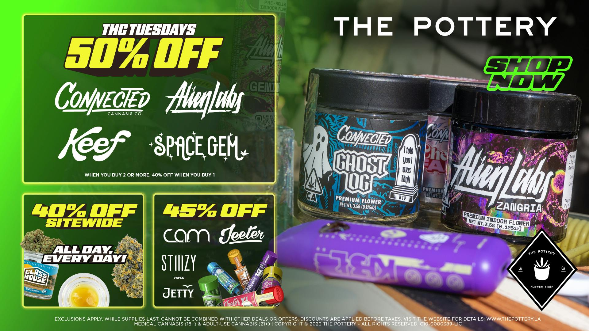The Pottery Weed Dispensary Los Angeles 🔥50% OFF SELECT BRANDS🔥TUESDAYS🔥