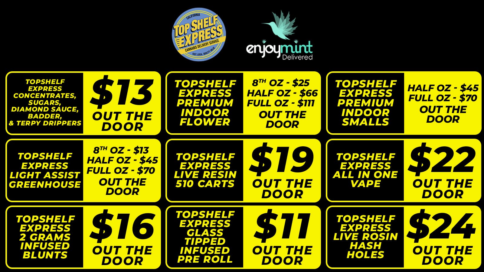 TOP SHELF EXPRESS - EXCISE TAXES INCLUDED TOP SHELF BRAND DEALS
