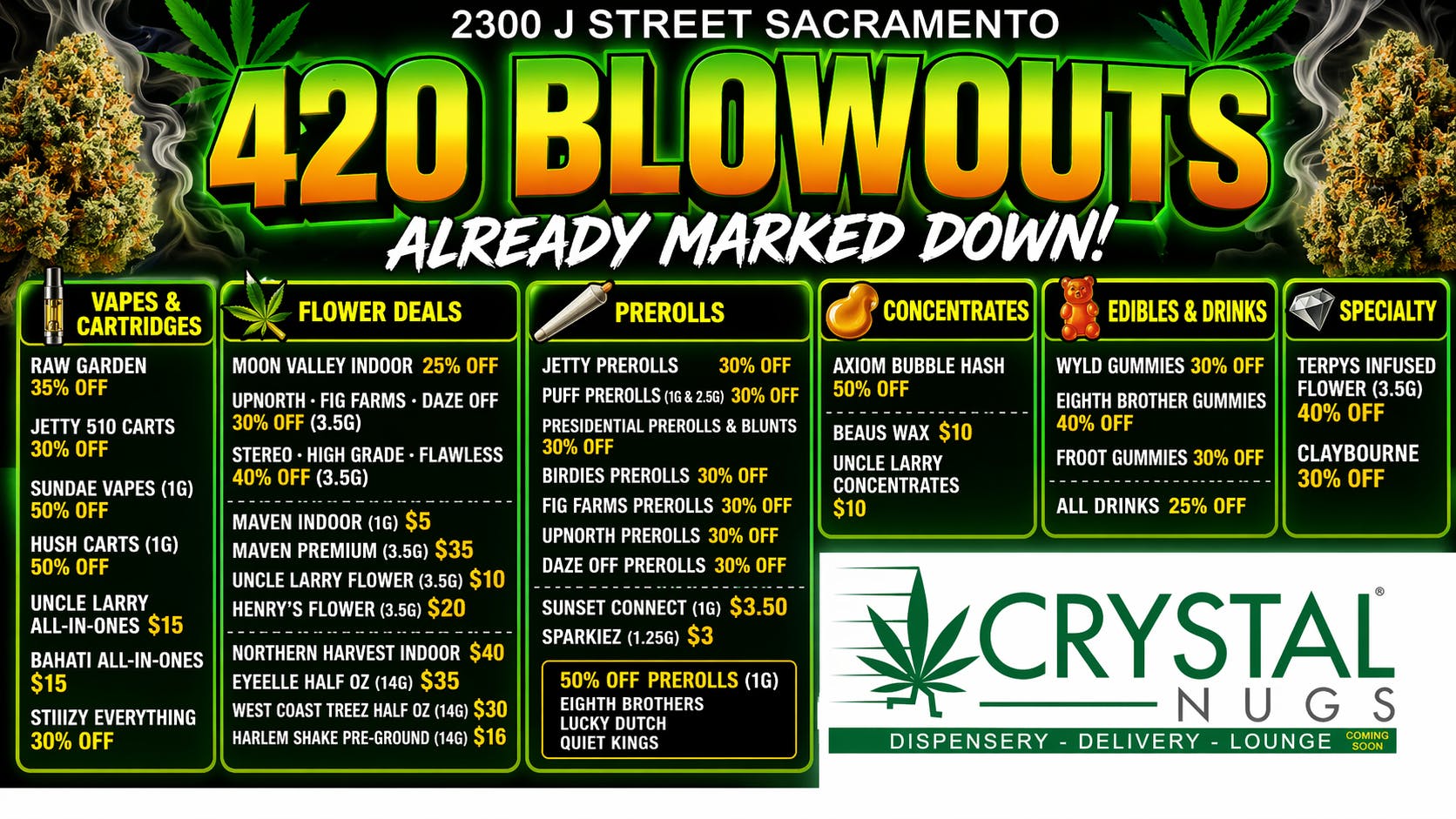 Crystal Nugs 30% OFF STIIIZY - SEED JUNKY - WYLD - EVERYDAY!!!