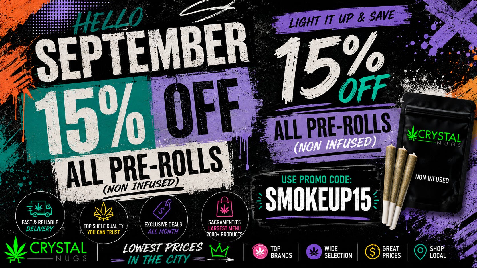 Crystal Nugs 15% ALL PREROLLS AND PACKS (NON-INFUSED)