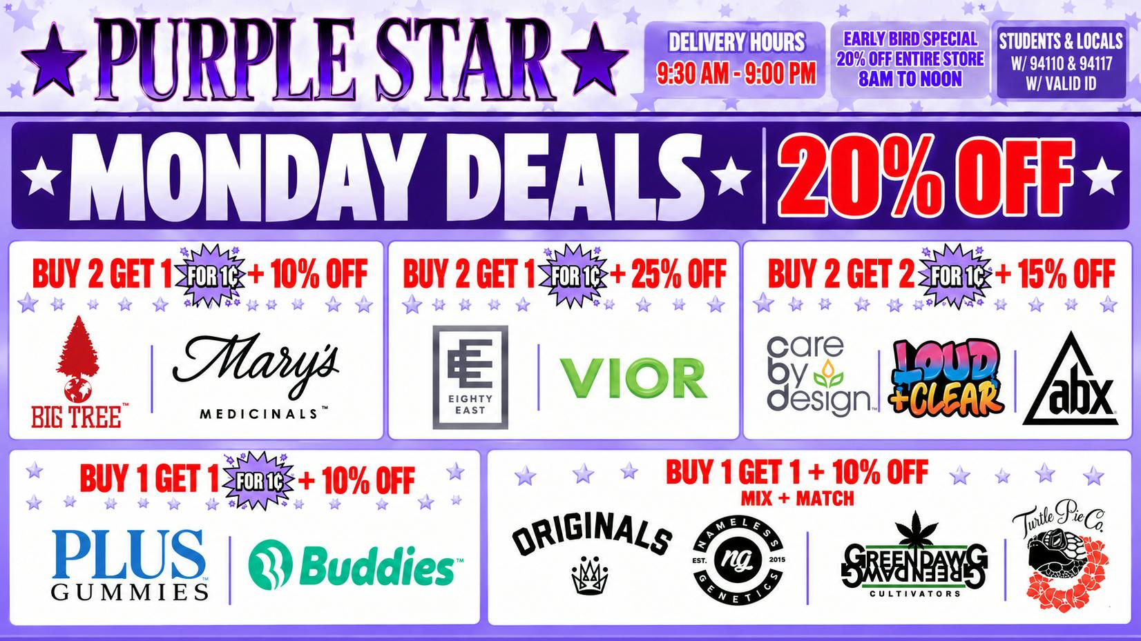 Purple Star MD MONDAY DEALS AT PURPLE STAR!!!