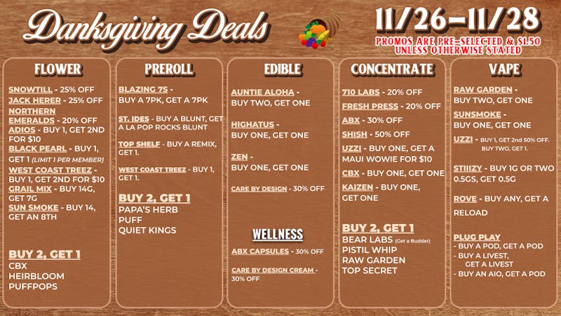 Chronic Long Beach DANKSGIVING WEEK SPECIALS