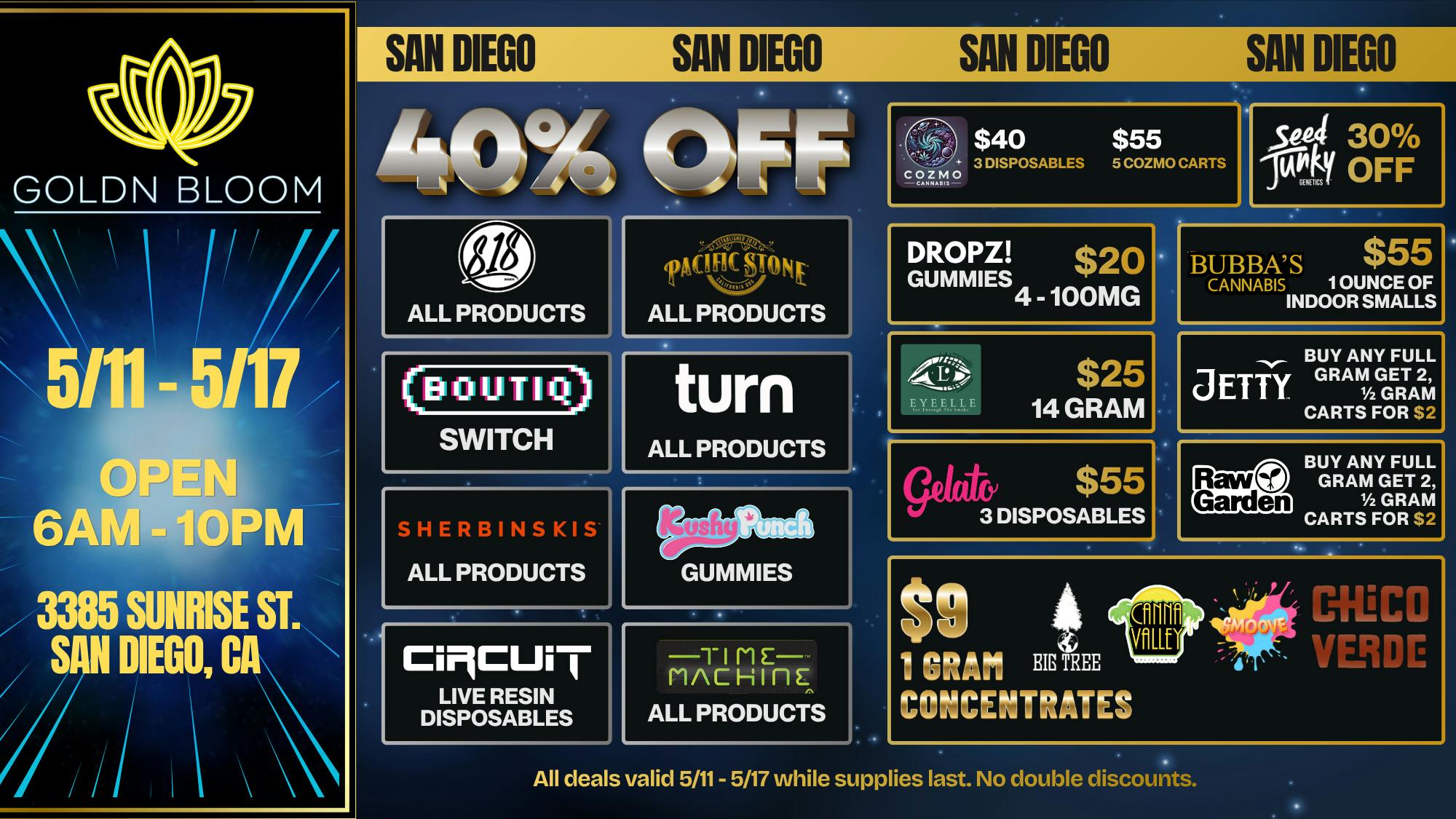 Goldn Bloom 40% OFF SPECIALS (5/11-5/17)