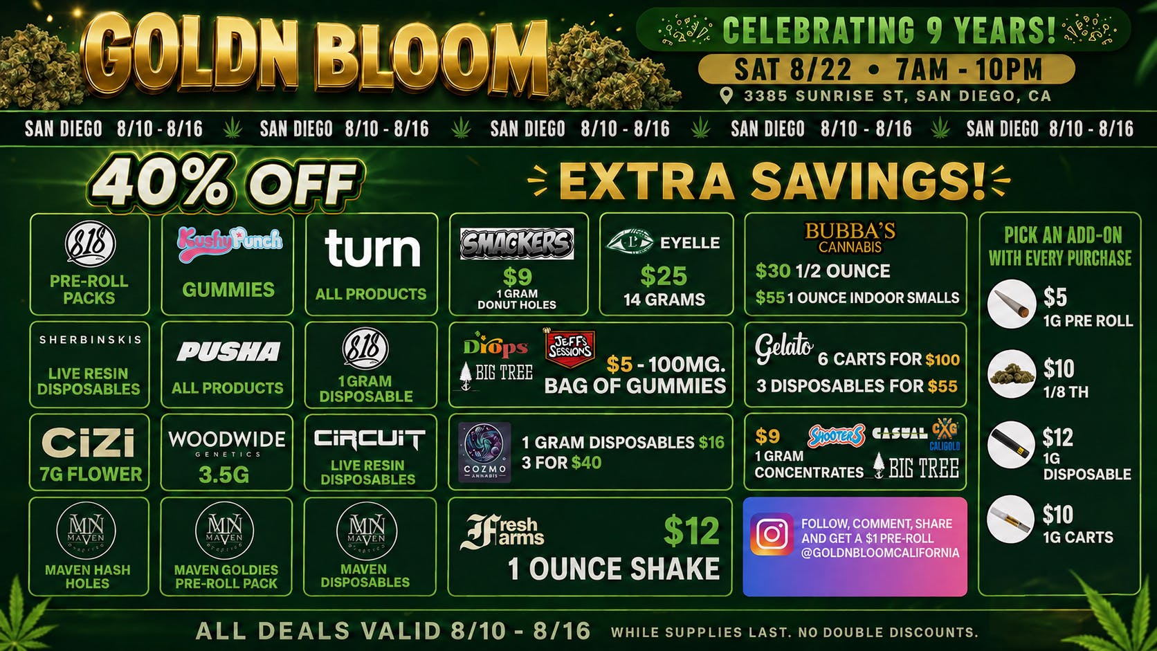 Goldn Bloom 40% OFF SPECIALS (8/10-8/16)