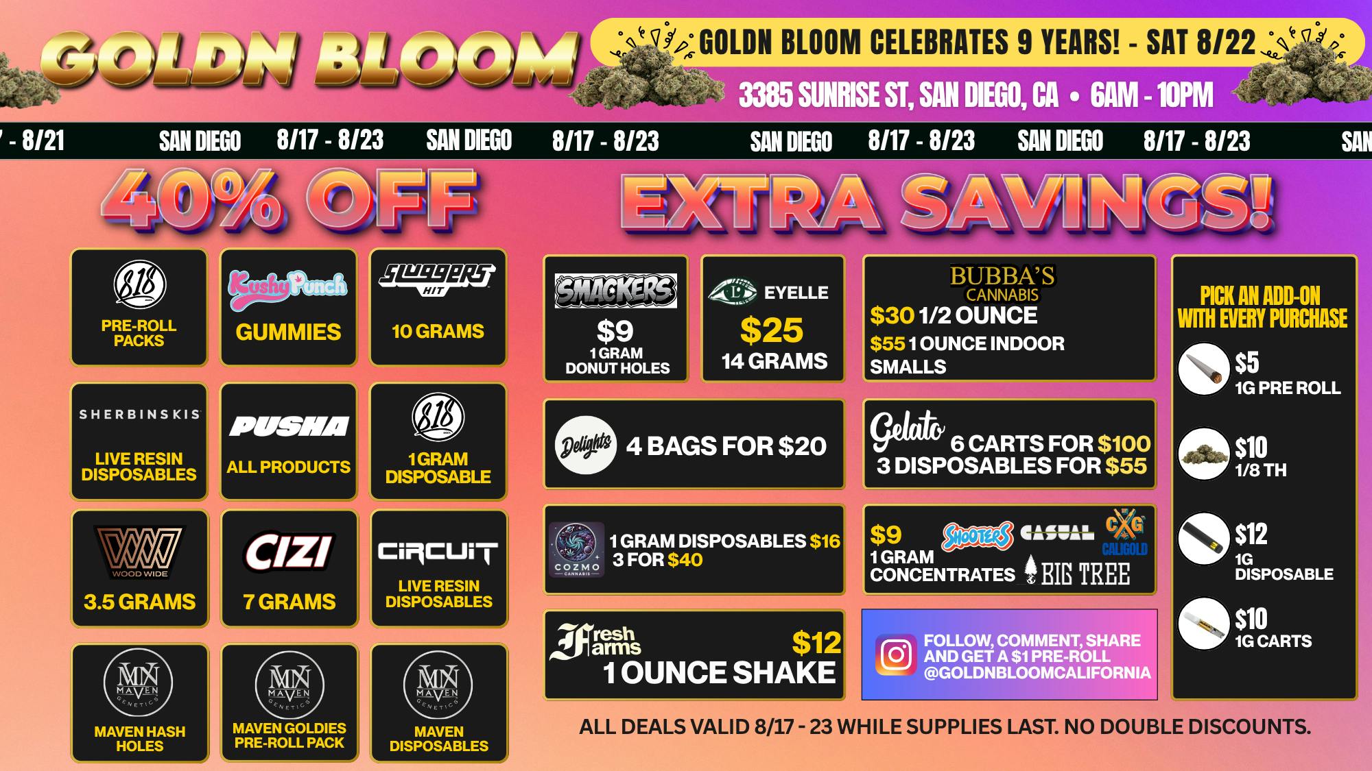 Goldn Bloom 40% OFF SPECIALS (8/17-8/23)