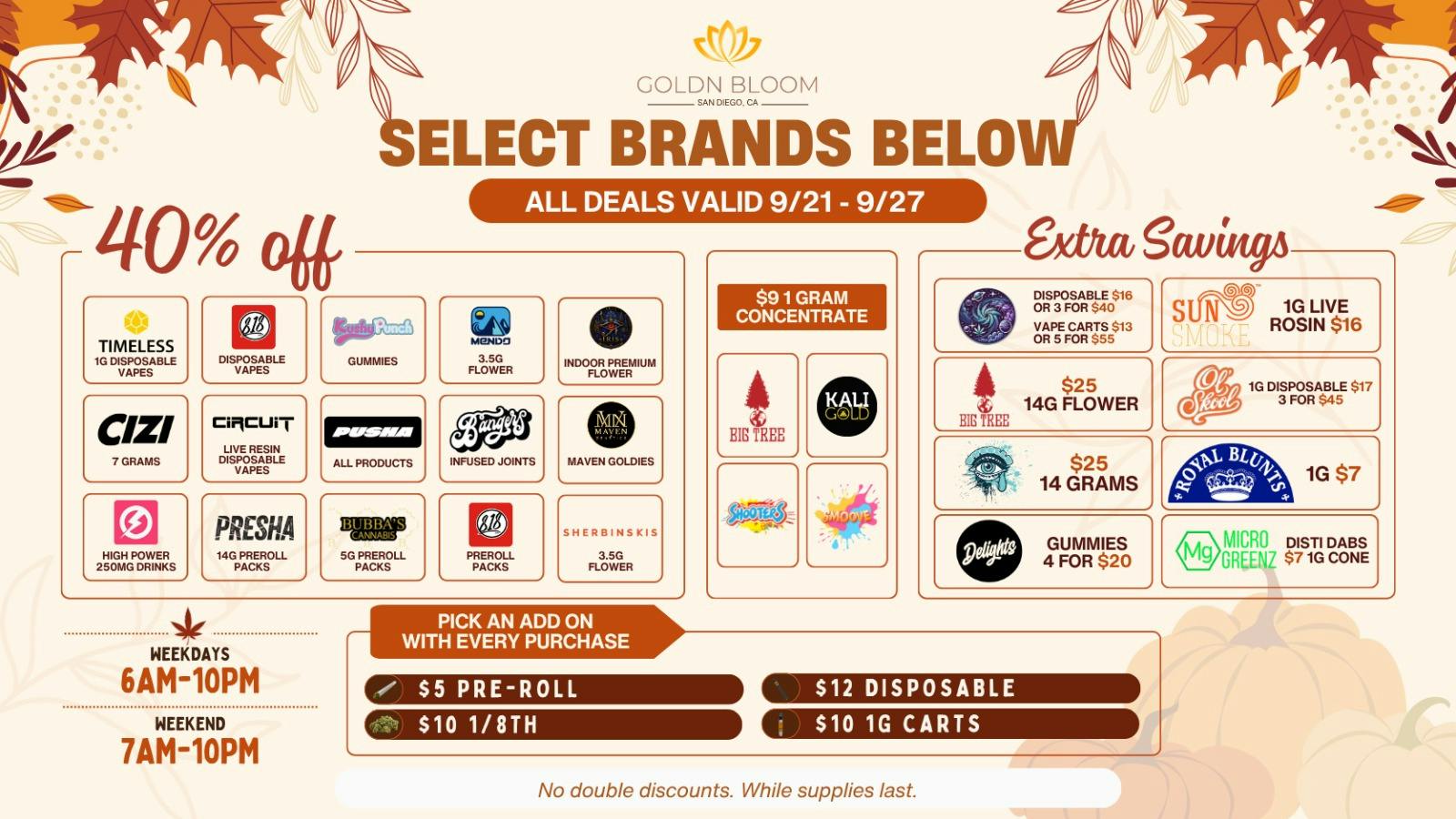 Goldn Bloom 40% OFF SPECIALS (9/21-9/27)