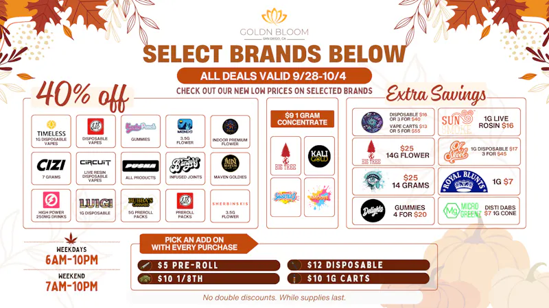 Goldn Bloom 40% OFF SPECIALS (9/28-10/4)