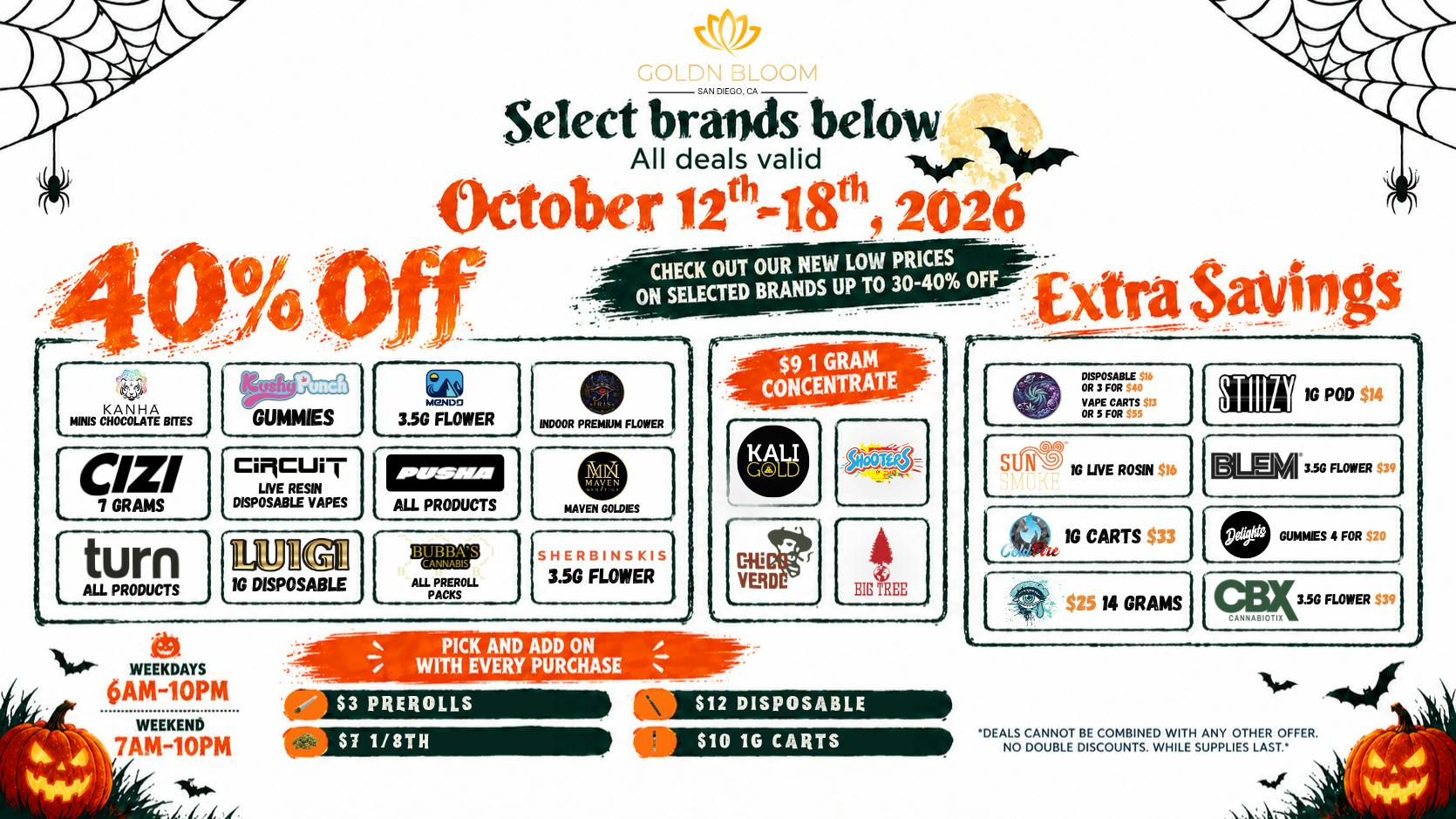 Goldn Bloom 40% OFF SPECIALS (10/12-10/18)