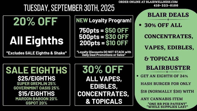 Blair Wellness Center $15-$25 SALE! 20% OFF Eighths! 30% OFF Processed!