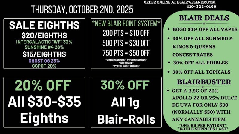 Blair Wellness Center $15 SALE! 20% OFF $30-$35! 30% OFF Edibles! + MORE