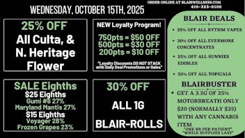 Blair Wellness Center $15 SALE! 25% OFF Culta Flower! 25-30% OFF + MORE!