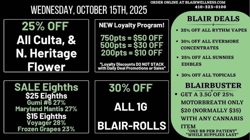 Blair Wellness Center $15 SALE! 25% OFF Culta Flower! 25-30% OFF + MORE!