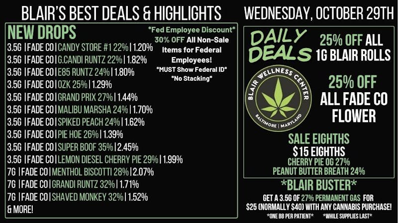 Blair Wellness Center $15 SALE! 25% OFF Fade Co Flower! 30% OFF + MORE!