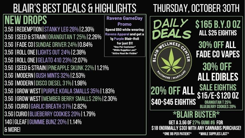 Blair Wellness Center $15 SALE! $120-$165 BYO OZ! 30% OFF Edibles + MORE