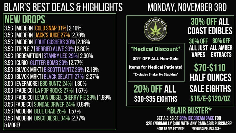 Blair Wellness Center $15 SALE! 20% OFF $30-$35! 30% OFF 1g BRs! 30% OFF