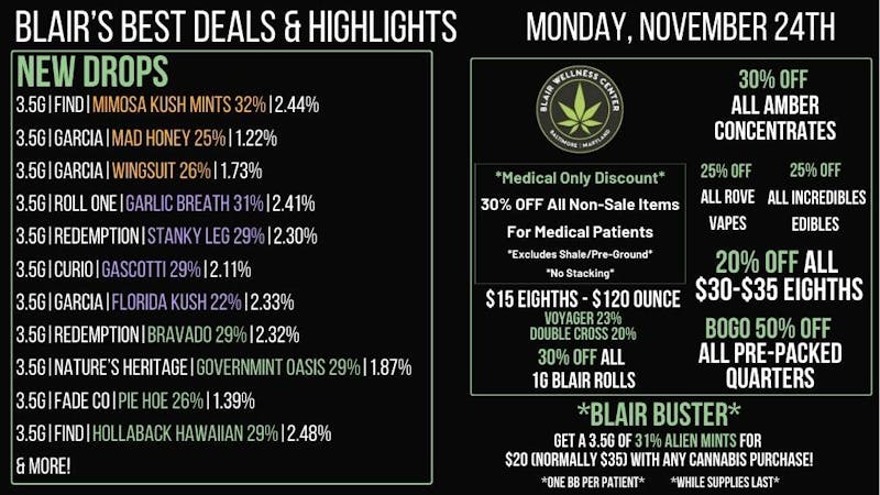 Blair Wellness Center $15 SALE! 20%OFF $30-$35! BOGO 50 7g! MED:30% OFF!