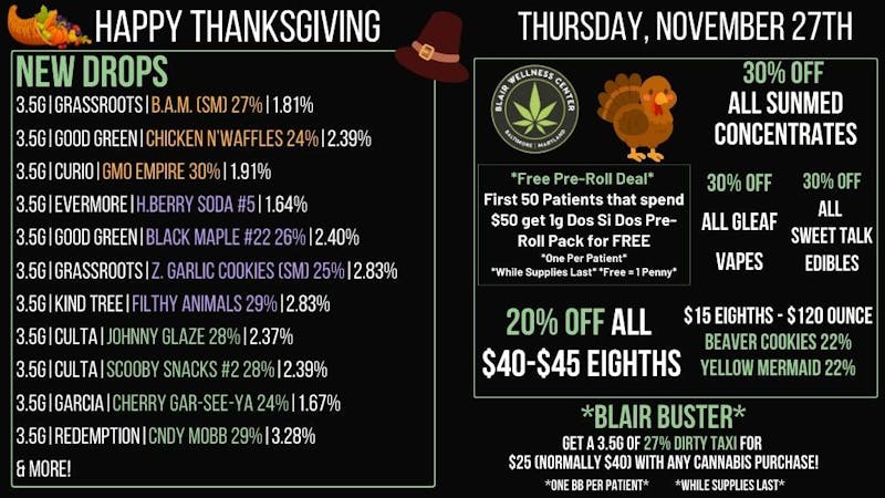 Blair Wellness Center $15 SALE +MORE! Happy Thanksgiving! Open Til 2pm!