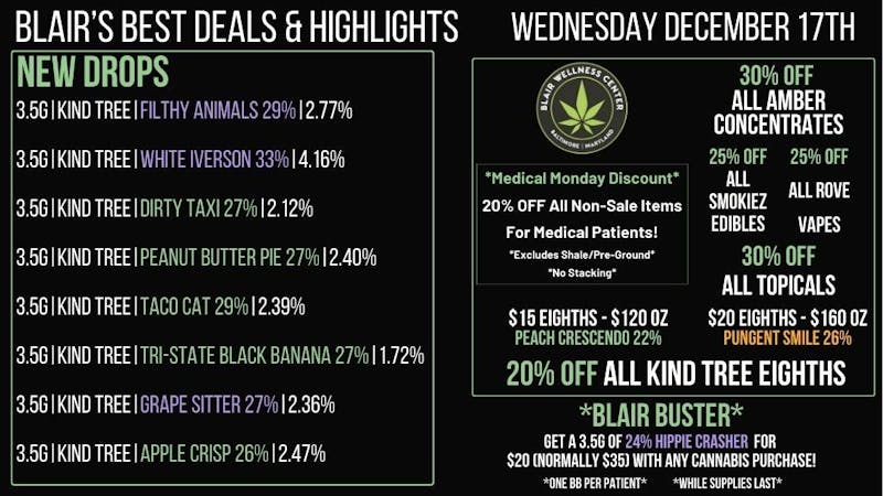 Blair Wellness Center $15 SALE! 20% OFF Kind Tree 3.5gs! 25% OFF Rove!