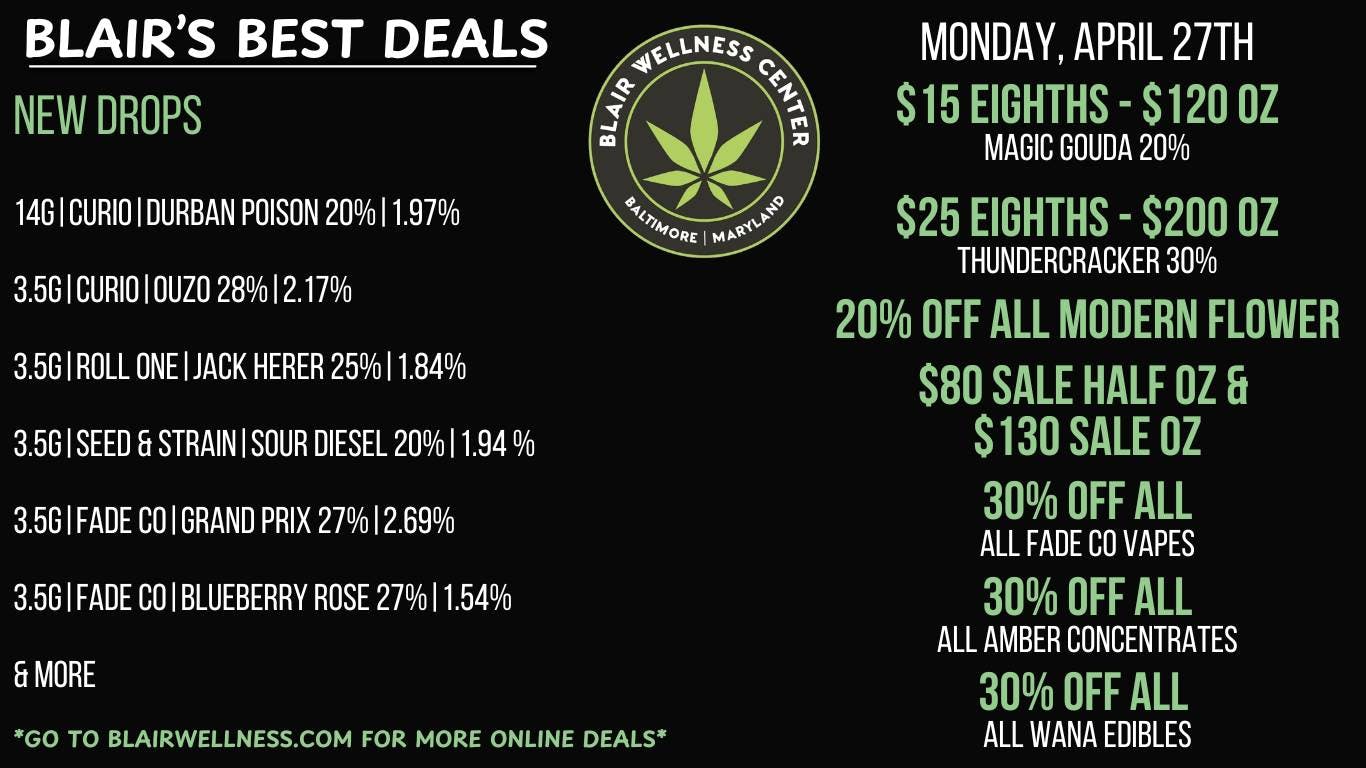 Blair Wellness Center $15 SALE Eighths + MORE!