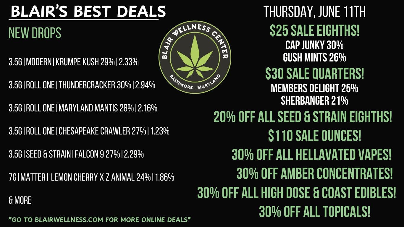 Blair Wellness Center $30 Quarters! 20% OFF Seed & Strain! $110 OZ's!