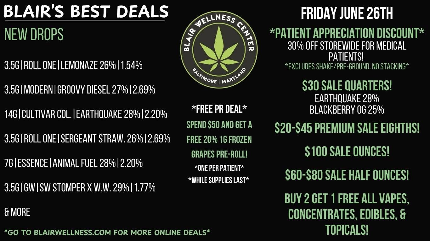 Blair Wellness Center $30 Quarters! $60/H! $100/OZs! B2G1F + MORE!