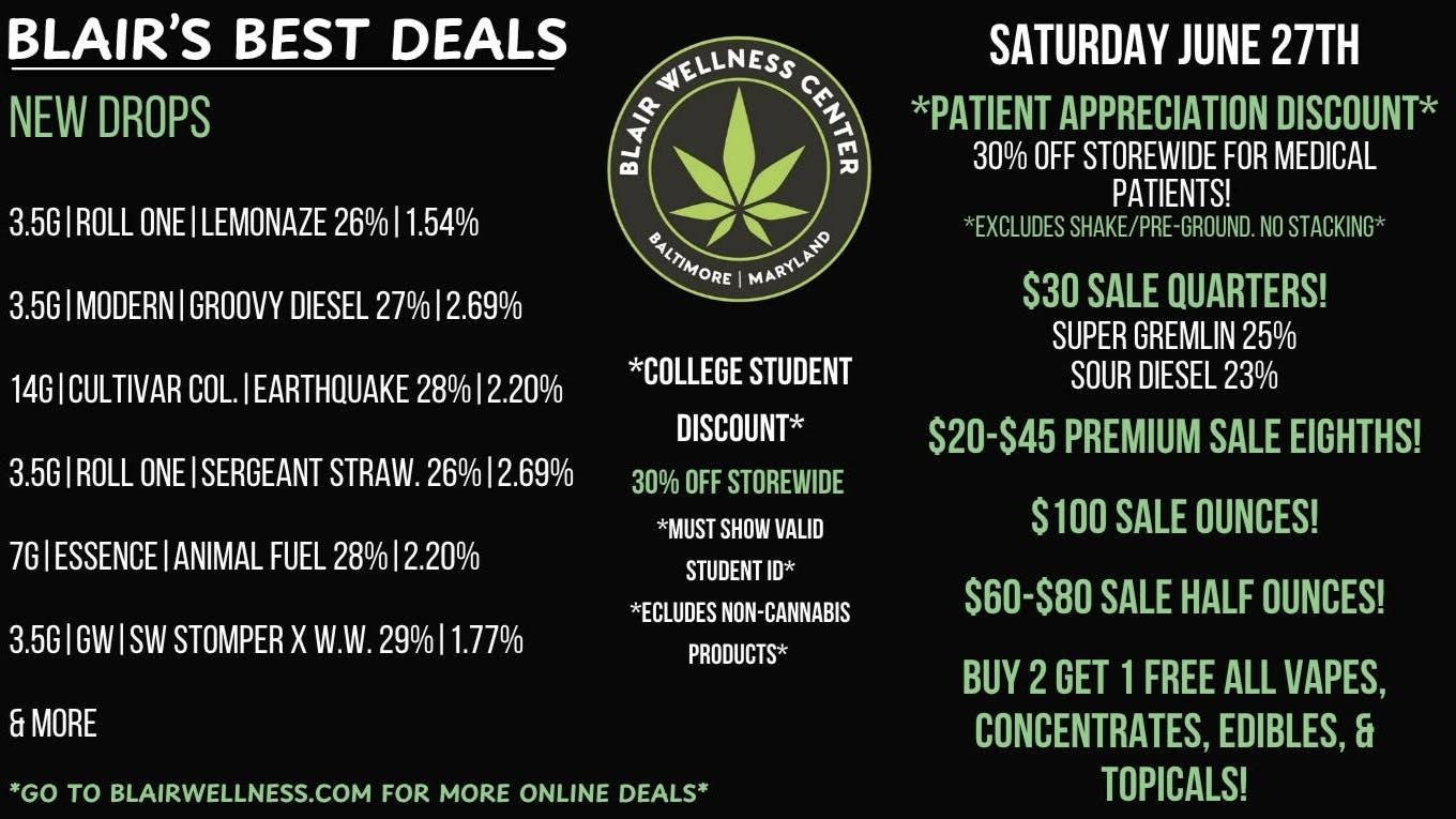 Blair Wellness Center $30 Quarters! $60/H! $100/OZs! B2G1F + MORE!