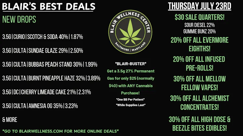 Blair Wellness Center $30 Quarters! 20% OFF Evermore 3.5g! + MUCH MORE!