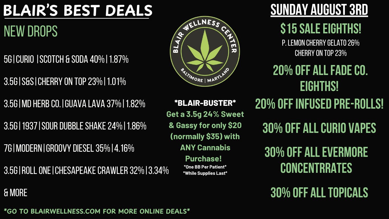 Blair Wellness Center $15 Eighths! 20% OFF Fade Co! 30% OFF + MORE!