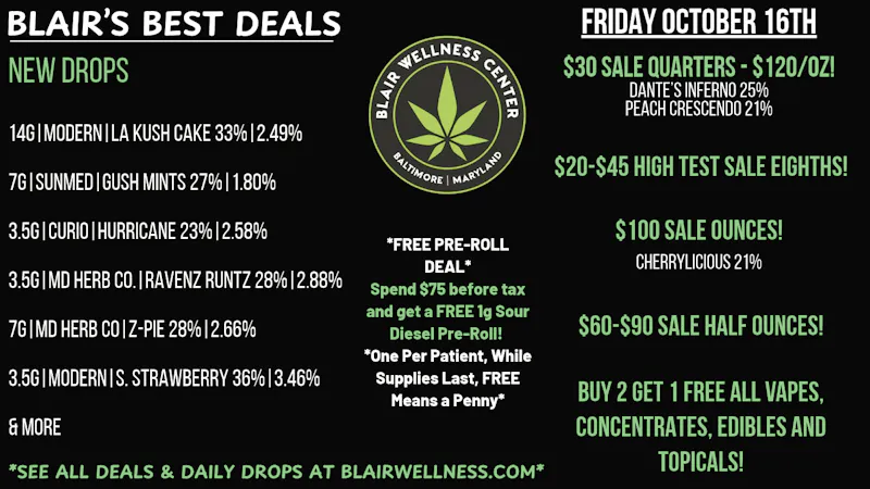 Blair Wellness Center $30 7gs! $20 3.5gs! FREE PR Deal! $100 OZ's + MORE