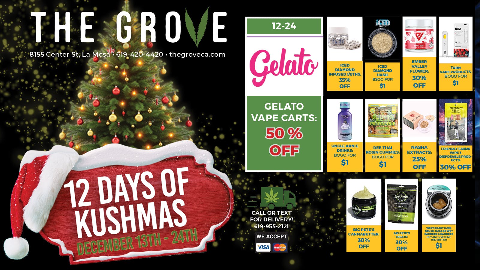 The Grove Delivery 12 DAYS OF KUSHMAS: Gelato Vape Carts - 50% OFF