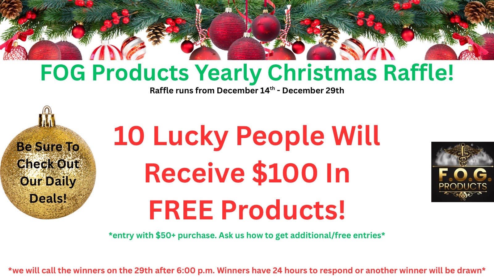 FOG Products FOG's Yearly $1,000 In FREE Product Raffles!