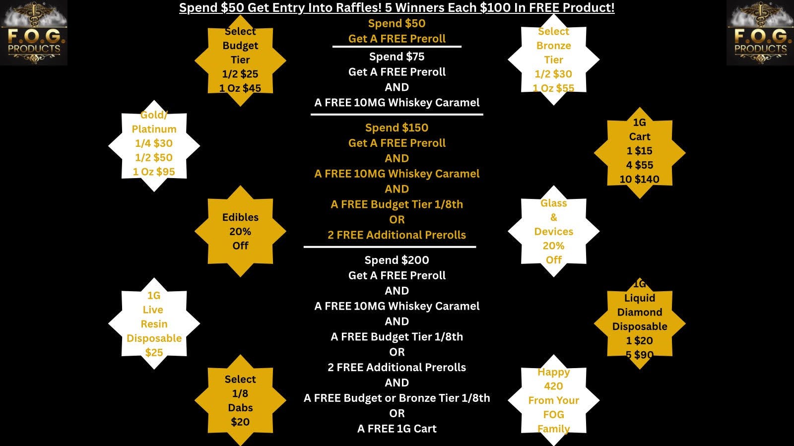 FOG Products FOG's 420 Madness! Sales! FREEbies! Raffles! Food!