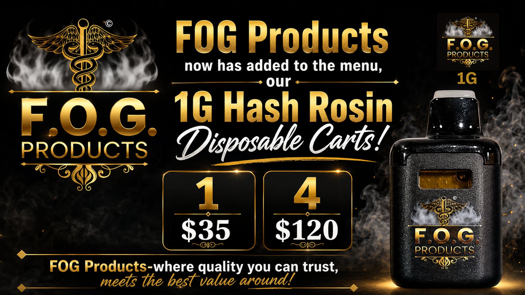 FOG Products Try Out FOG Products NEW Hash Rosin Disposables!