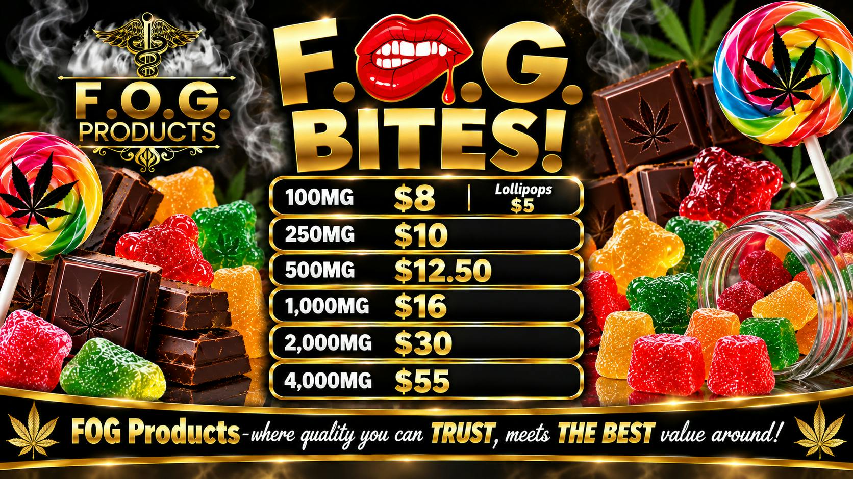 FOG Products FOG Bites! Edibles-Crazy Prices, Potency & Flavor!