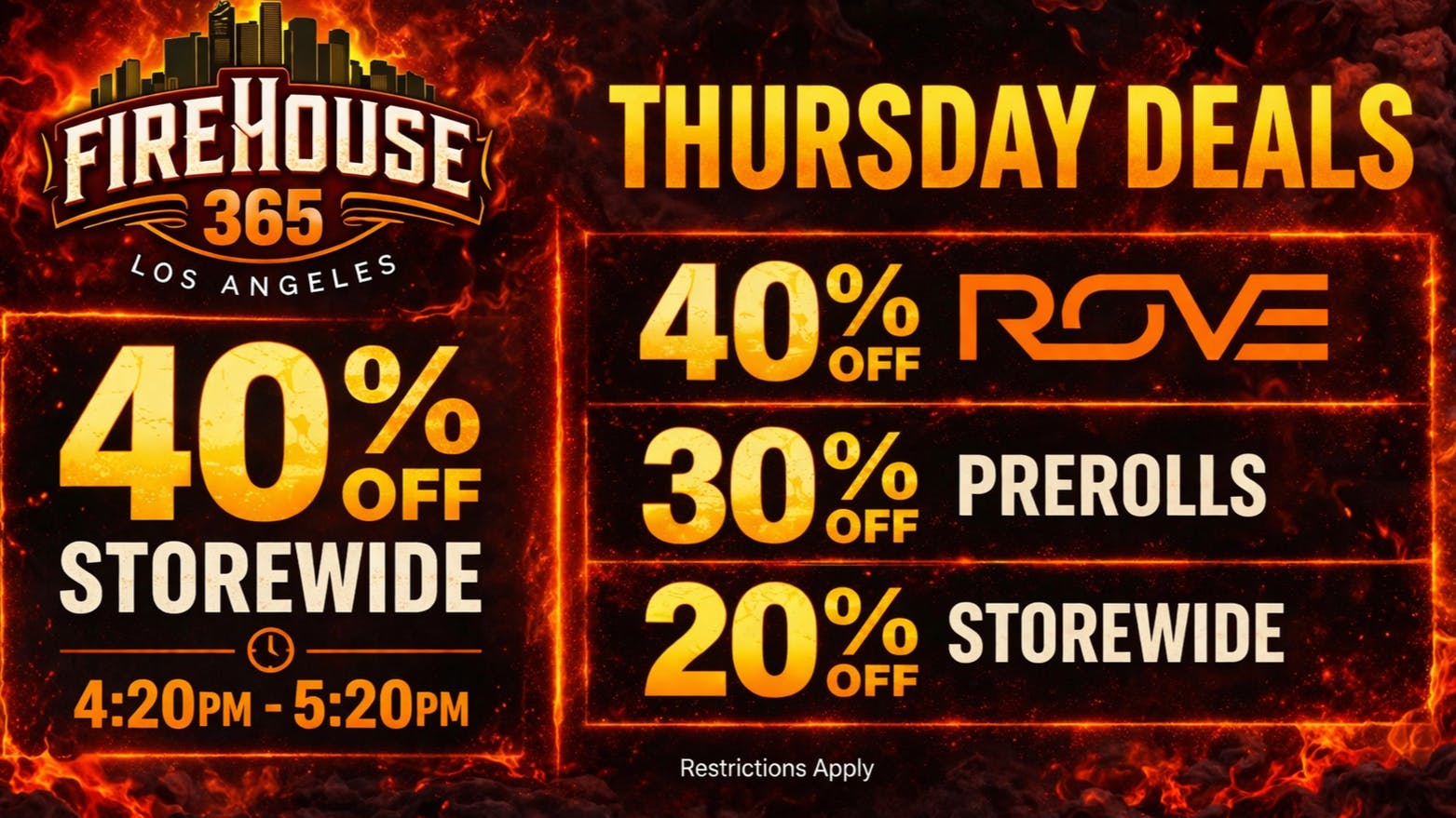 Firehouse365 Maywood Weed Dispensary 🔥THURSDAY DEALS🔥40% OFF ROVE & 30% OFF PREROLLS